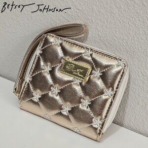 BETSEY JOHNSON gold embroidered star puffy shiny quilted wallet